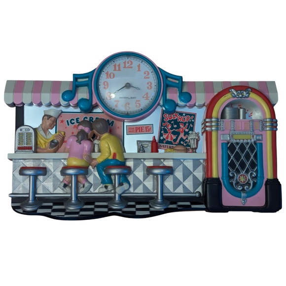 Vintage 1987 Coca Cola 3D‎ Jukebox Diner Scene Retro Wall Clock 21x13 - Picture 1 of 10